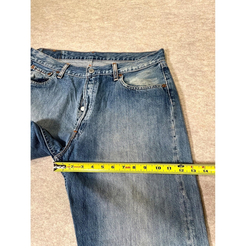 Levis 501 Original Fit Straight‎ Jeans Mens 36x34 Blue Denim Cotton Medium Wash - Picture 13 of 16